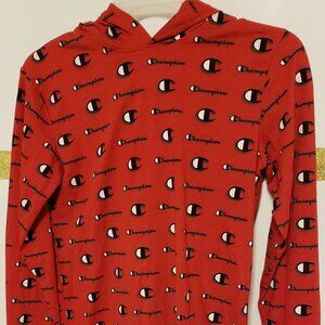 Red Champion Shirt Long Sleeve with Hoodie Size L Youth Boys Teens
